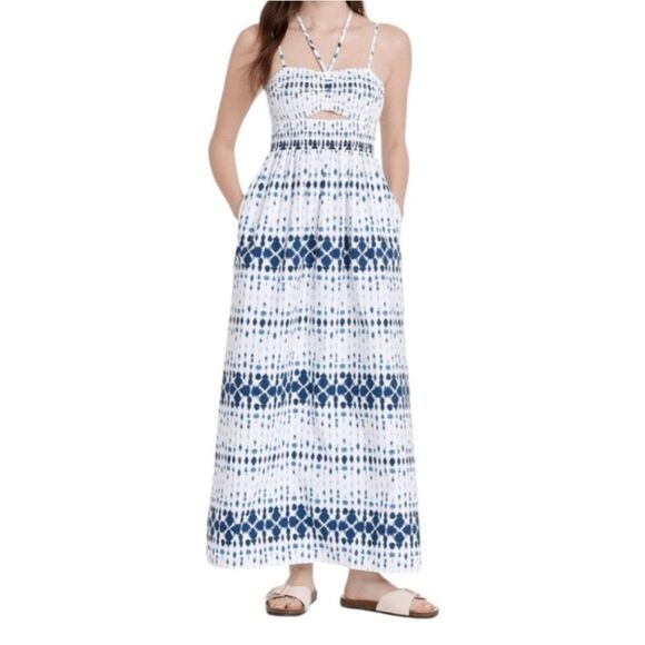 Smocked Cut-Out Blue Tie-Dye Maxi Dress Sleeveless Sundress NWT Universal Thread - Picture 1 of 13